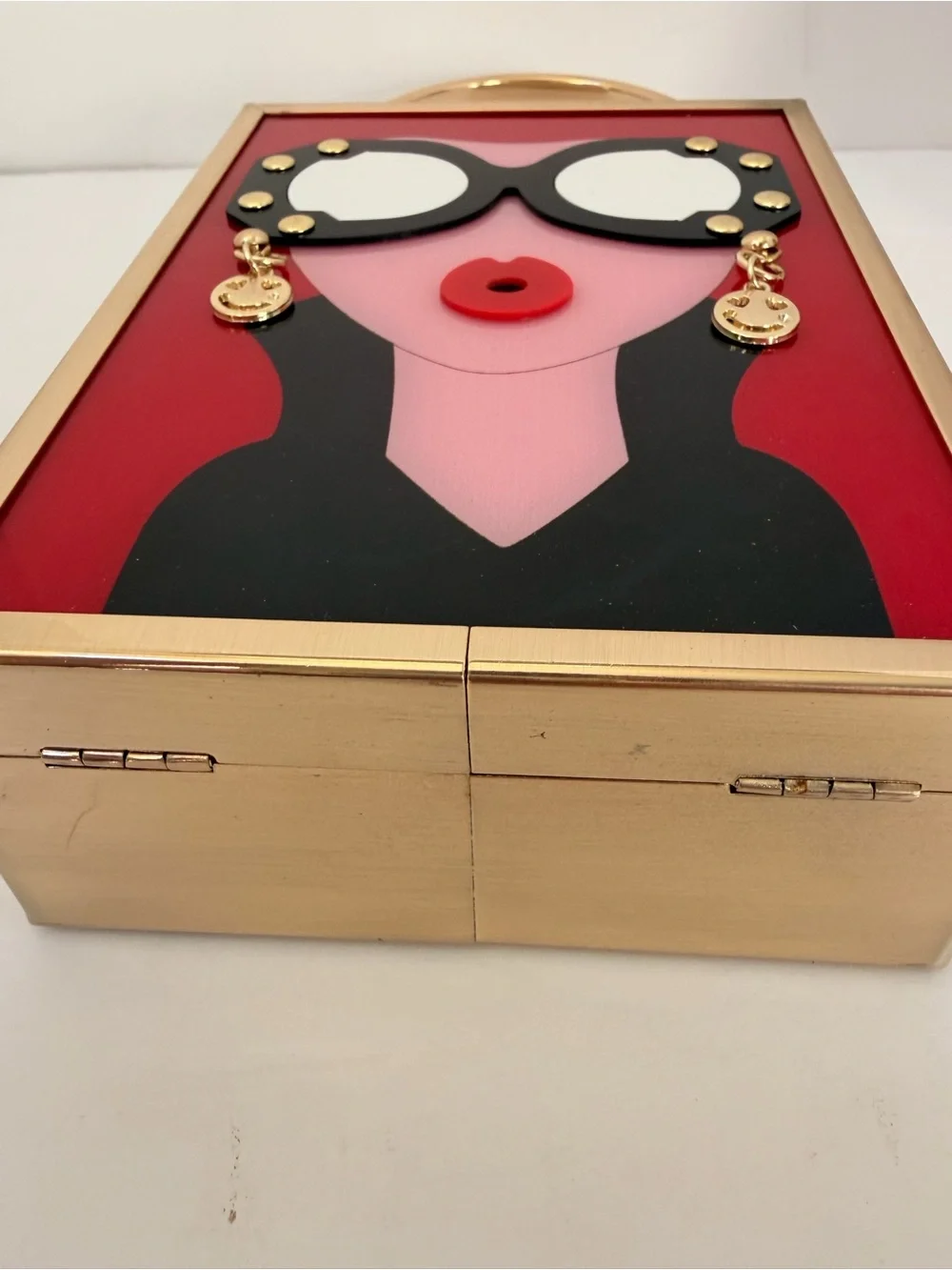 Novelty Red & Pink Face Clutch with Gold Hardware